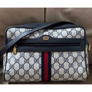 Authentic Vintage Gucci Web Black Canvas Leather Camera Bag